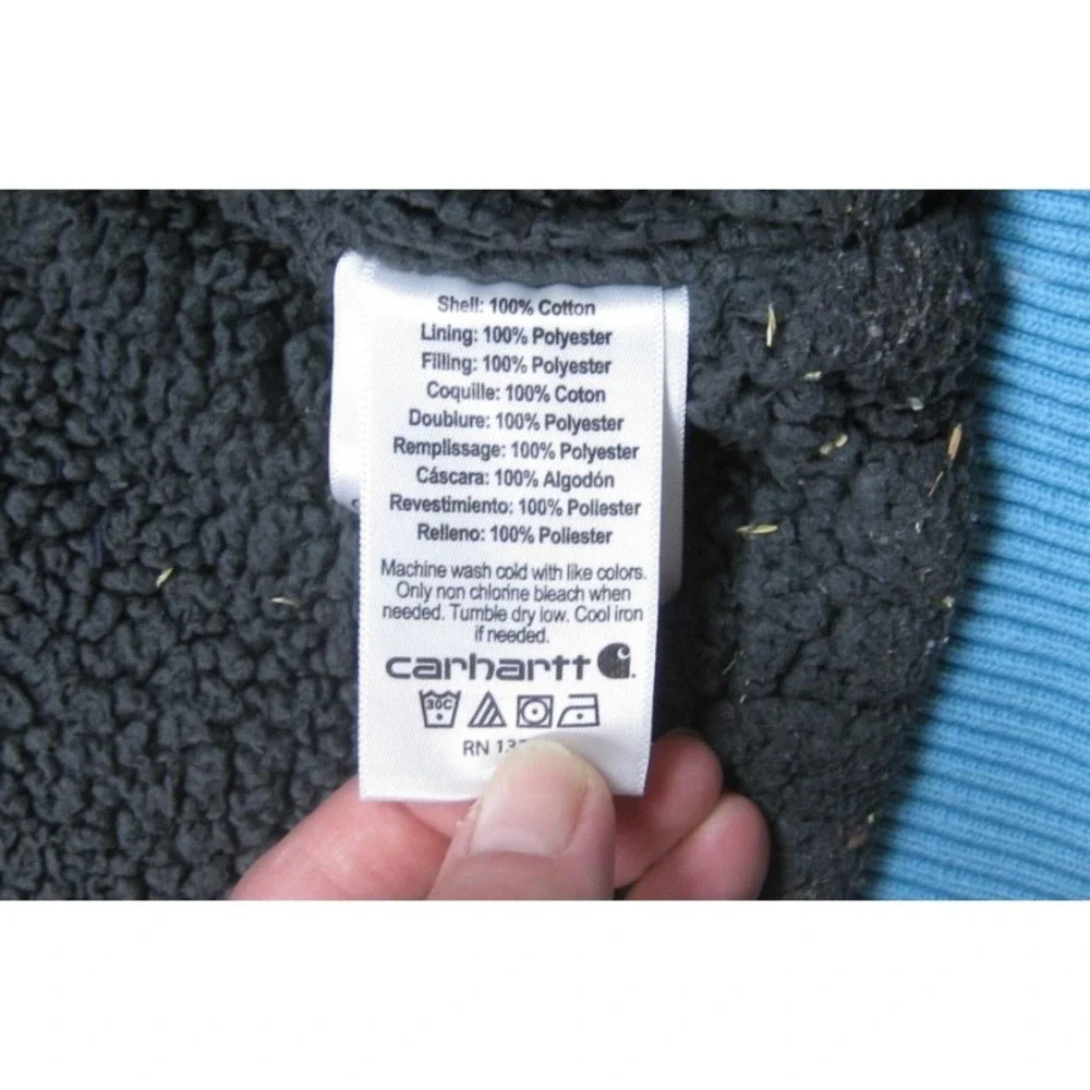 Carhartt Active Jacket Youth‎ (S) Duck Canvas Workwear Sherpa Lined Blue CP9564